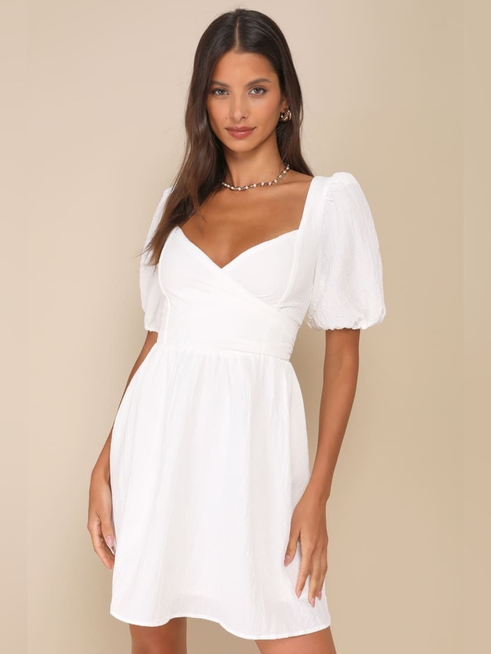Lulus Little Bit In Love White Surplice Puff Sleeve Mini Dress - Picture 1 of 5